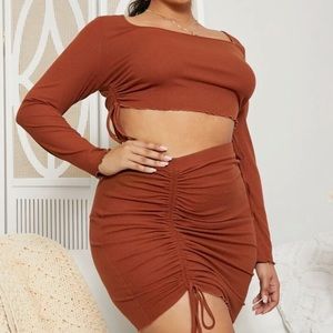 Two piece ruched crop top and skirt